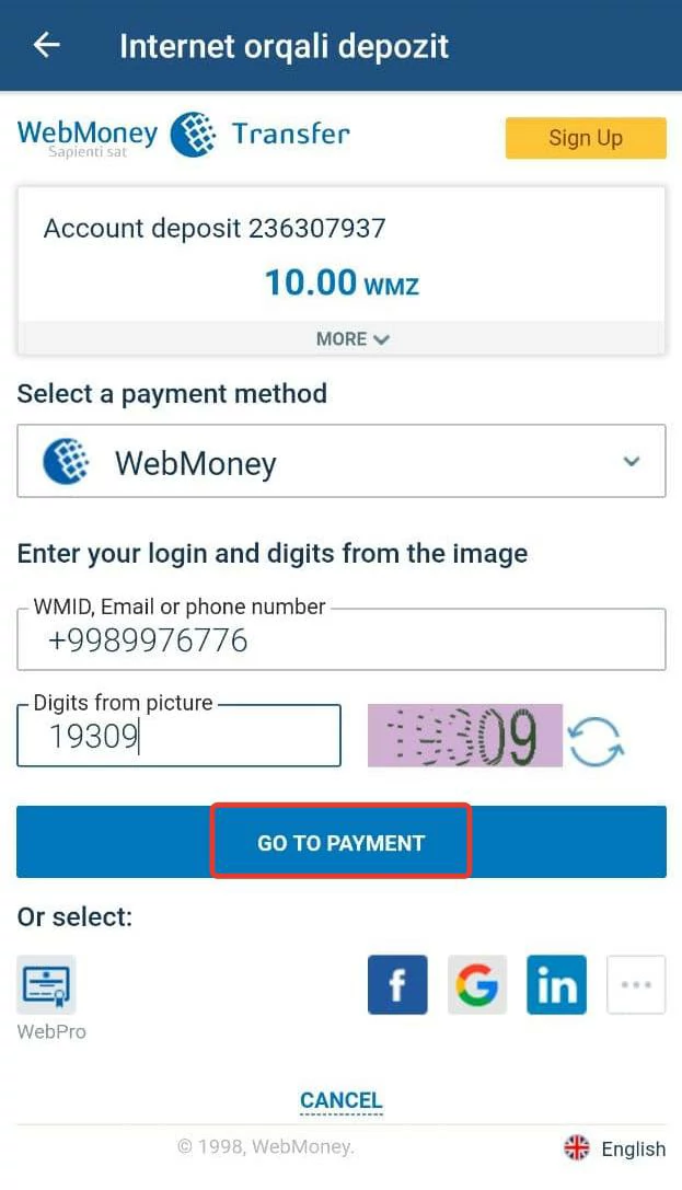 Webmoney orqali hisob yaratish