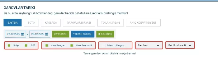 1xbet Liniya Liva stavkalar tarixi
