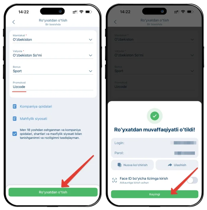 1xbet iphone uchun dasturiga kirish va login olish