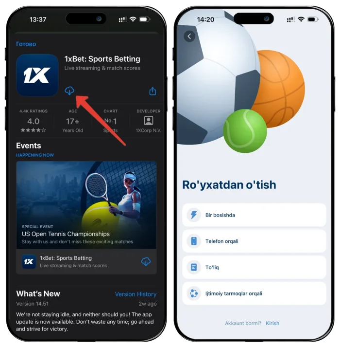 1xbet ios skachat qilish orqali ro'yxatdan o'tish va kirish haqida